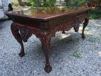 Vintage hand carved solid mahogany library table