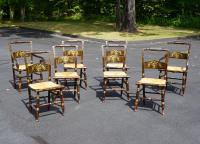 Set of eight painted Sheraton rush seat dining chairs