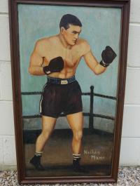 Vintage oil painting of boxer Nathan Mann