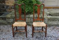Antique pair of Queen Anne fiddle back side chairs c1740