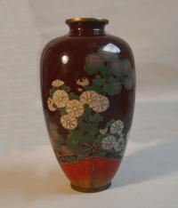 Antique Japanese cloisonne vase with chrysanthemums