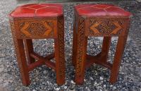 Antique pair of Turkish leather top stools