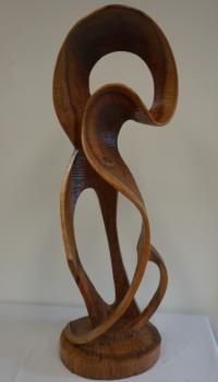 Spanish abstract wood sculpture signed Pozo 77