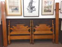 Tiger maple pair of cannon ball beds c1930