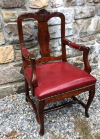 Antique English walnut and leather desk chair c1885