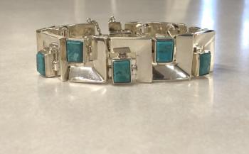 Image of Taxco sterling turquoise bracelet c1980