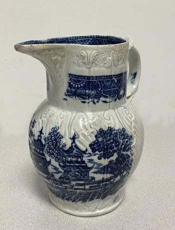 Image of Staffordshire blue and white Chinoiserie jug c1800