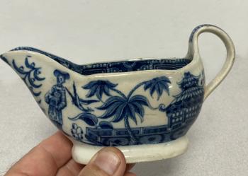 Image of Rainforth Staffordshire blue and white sauce boat