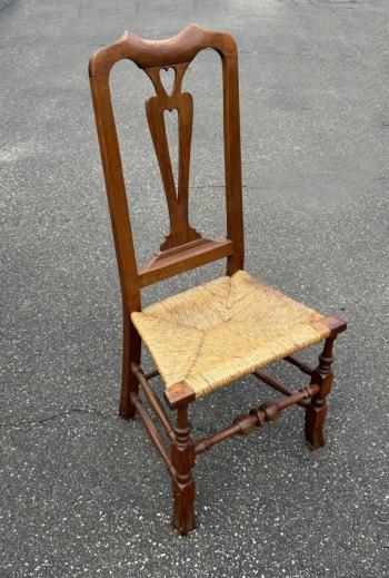 Image of 18thc Queen Anne chair with Spanish feet and heart cut-outs