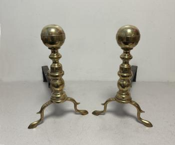 Image of Early American brass andirons c1800