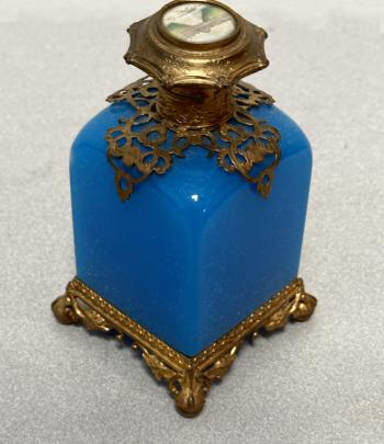 Image of French blue opaline glass perfume on gilt bronze base
