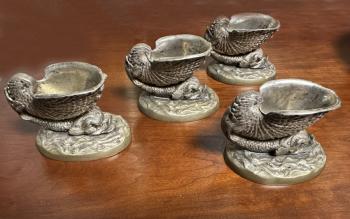 Image of Set of four French dolphin salt cellars in nicklel silver 19thc