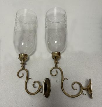 Image of Blown glass and brass candle sconces c1825