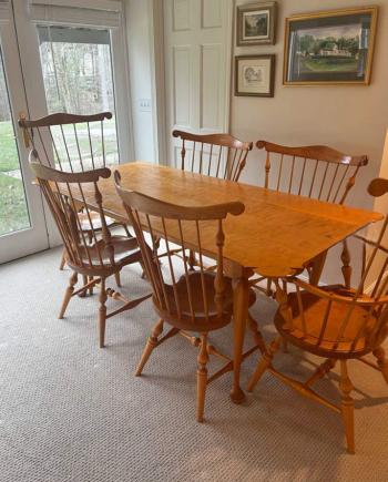 Image of Bench made tiger maple dining table and chairs