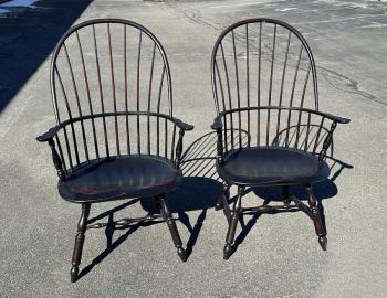 Image of D R Dimes pair tall Windsor sack back armchairs