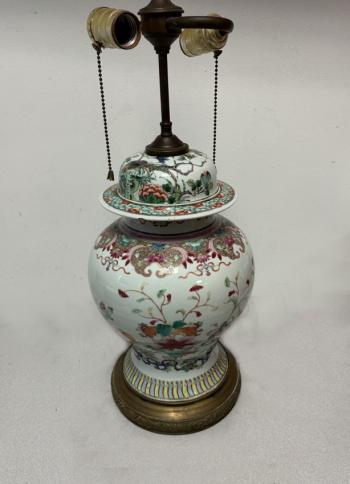Image of 19thc Chinese porcelain vase electrified with brass  base