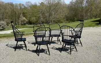 Image of Ashlen set of six crackle black Windsor chairs
