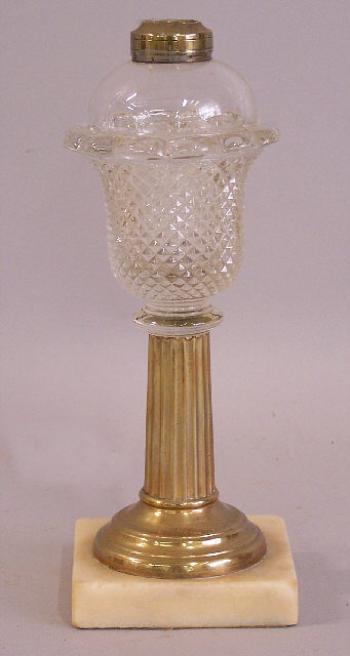 Image of America pressed glass saw tooth brass and marble kerosene lamp