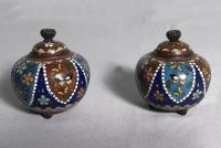 Antique cloisonne pair of covered jars c1875