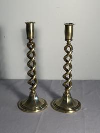 Antique English open twist brass candlesticks c1840-60