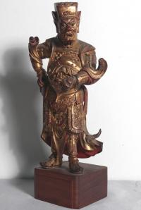 Northern Quin Chinese 18thc carved wood guardian figure