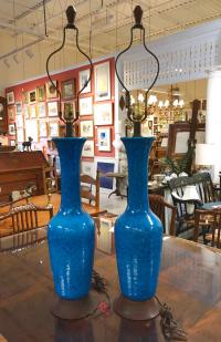 Mid century modern turquoise table lamps c1960