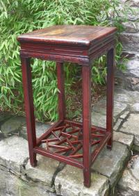 Antique Chinese Ming style tall stand in original red wash