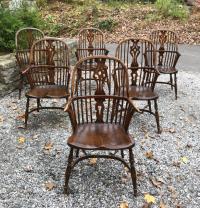 English elm Windsor arm chairs with saddle seats