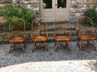 D R Dimes bow back Windsor arm chairs with plank seats