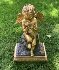 French gilt bronze cherub on stand c1860