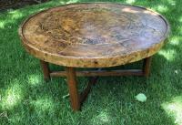 Vintage Continental burl elm round coffee table