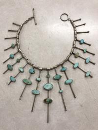 Silver and turquoise star burst necklace c 1900