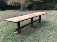 Early American country pine trestle table seats 10 to 12
