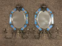 Bronze and tile Aesthetic Movement mirror sconces c1880