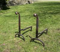 18th c gooseneck andirons hand wrought by blacksmith