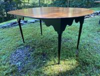 D R Dimes tiger maple and black table with 2 leaves
