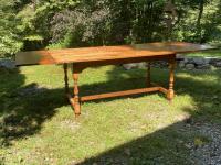 D R Dimes tiger maple harvest table with 2 leaves