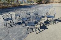 Set of 8 hand made Windsor chairs in blackk by Lawrence Crouse Workshop