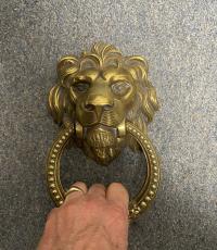 19thc brass lion door knocker