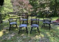 Set of 6 D R Dimes crackle black Windsor chairs