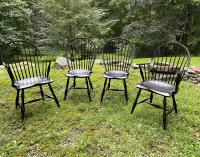 Set 4 D R Dimes crackle black bamboo Windsor chairs