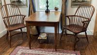 Antique English elm armchairs with plank seats c1850