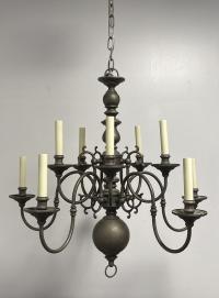 Two tier Dutch pewter 10 light chandelier