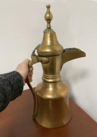 Early 19thc Egyptian dallah brass coffee pot