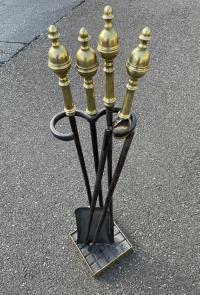 Vintage set of fireplace tools brass and iron c1920