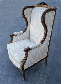 French walnut wing chair or Bergere circa 1900