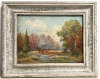 G V Grinnell impressionist oil landscape of Mystic CT 1914