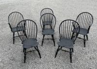 Early D R Dimes Windsor chairs in crackle black