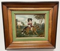 Antique English painting of little girl and dog