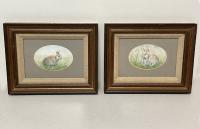 Pair of rabbit oil paintings by Chris Adams